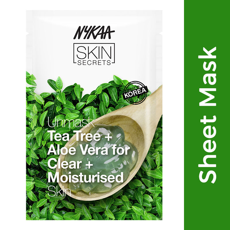 Nykaa Skin Secrets Tea Tree + Aloe Vera Sheet Mask for Clear & Moisturised Skin, 20 ml, Pack of 1 