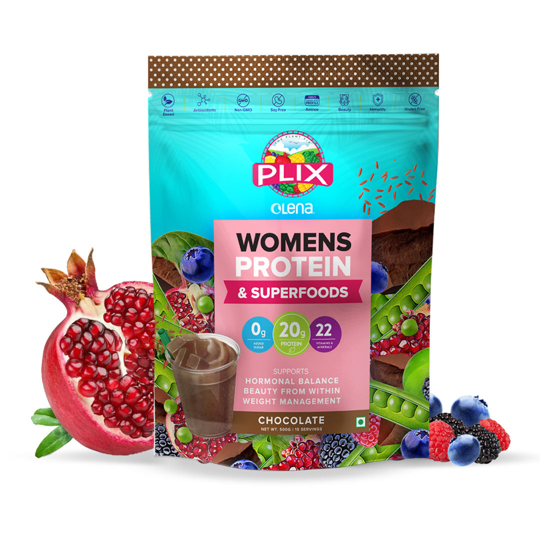 Buy Plix Womens Protein & Superfoods Chocolate Flavour Powder, 500 gm Online