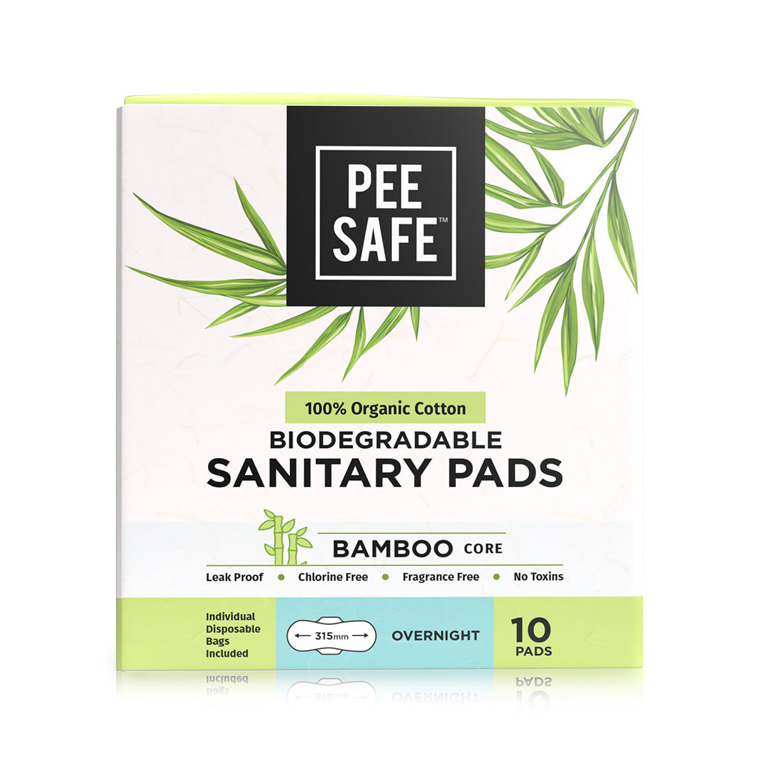 Pee Safe 100% Organic Cotton Biodegradable Overnight Sanitary Pads, 10 Count, Pack of 1 