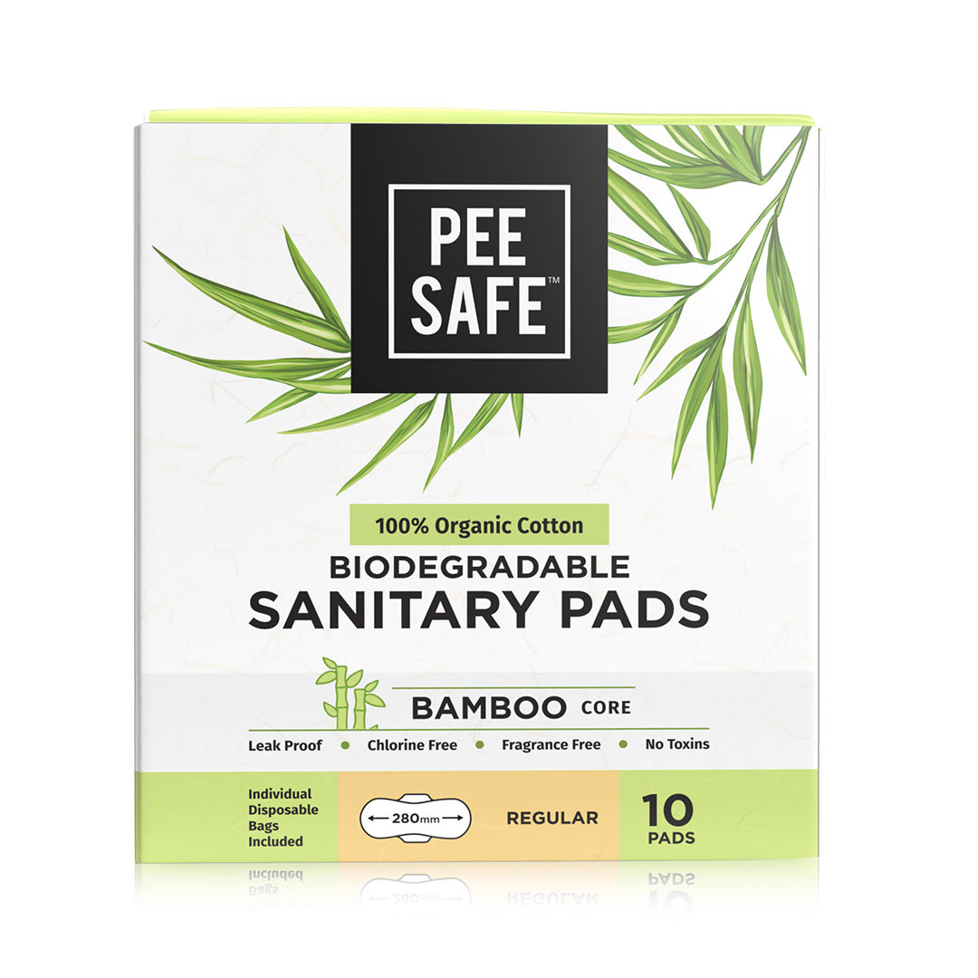 Pee Safe 100% Organic Cotton Biodegradable Regular Sanitary Pads, 10 Count, Pack of 1 