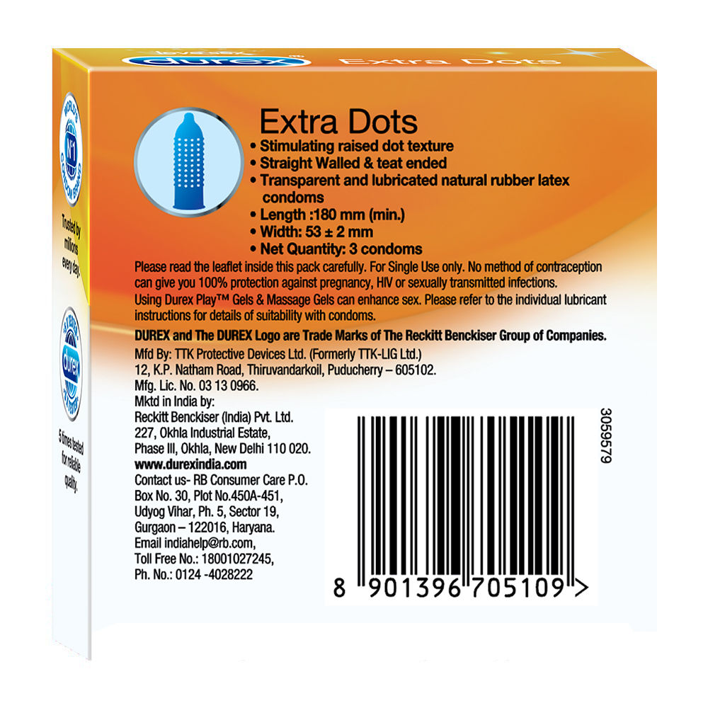Durex Extra Dots Condoms, 3 Count, Pack of 1 