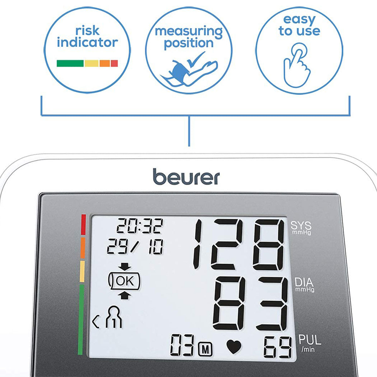 Beurer BM 27 Upper Arm Blood Pressure Monitor with Cuff Position Control, 1 Count, Pack of 1 