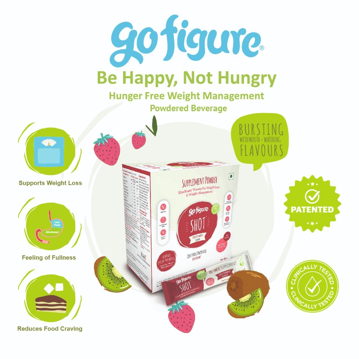 GoFigure Weight Management Shot Kiwi Strawberry Flavour Powder, 105 gm (21x5 gm), Pack of 1 