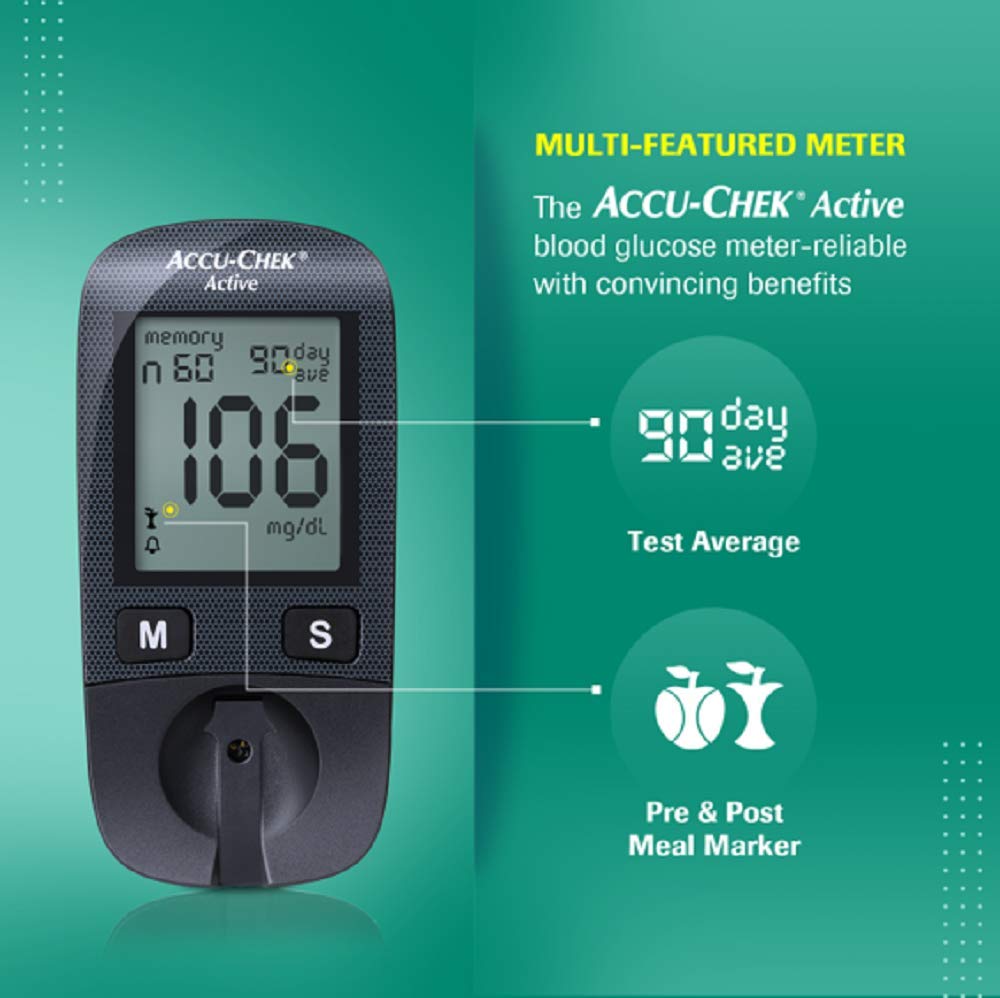 Accu-Chek Active Blood Glucose Monitoring System With 10 Free Test Strips, 1 Kit, Pack of 1 
