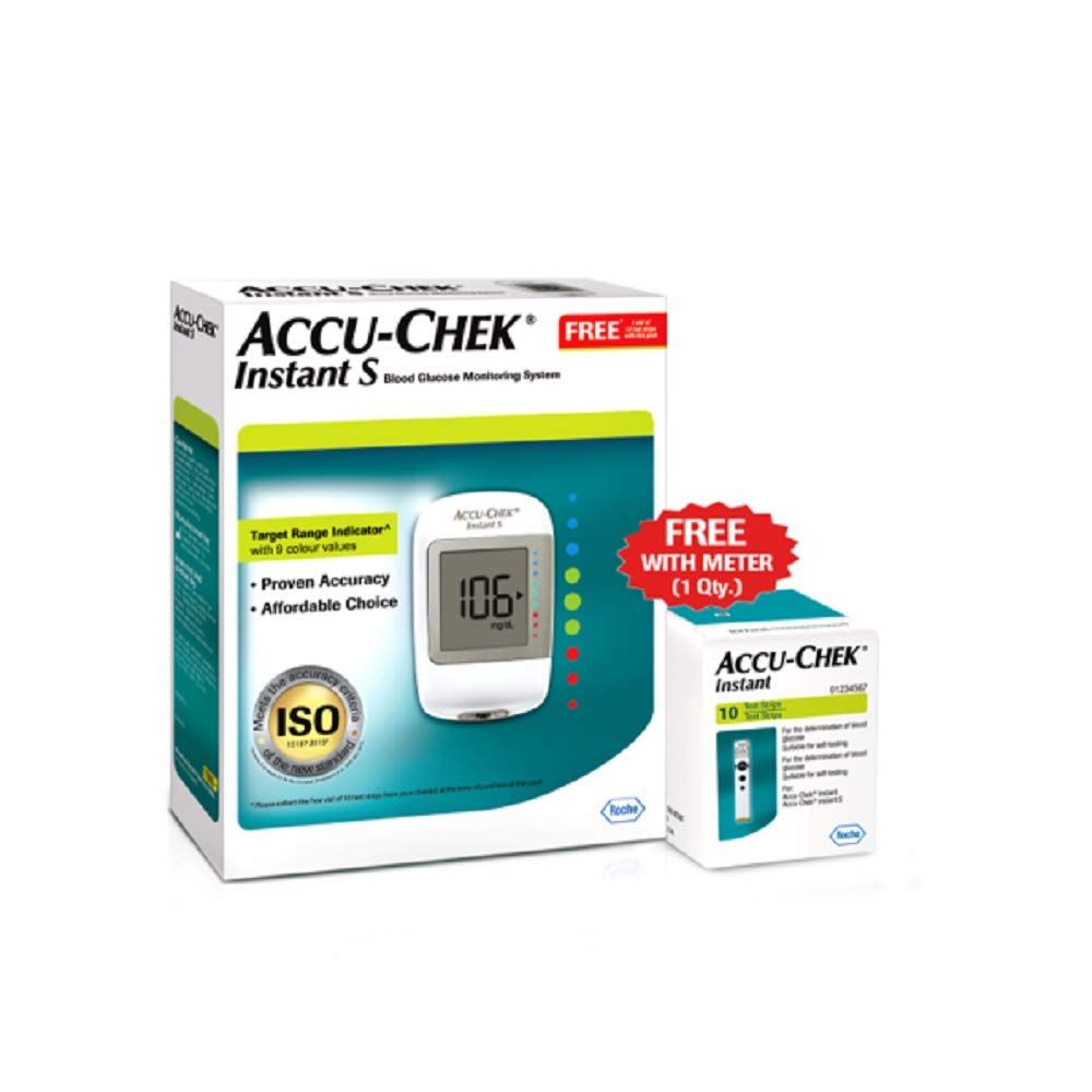 Accu-Chek Instant S Blood Glucose Monitoring System With 10 Free Test Strips, 1 Kit, Pack of 1 