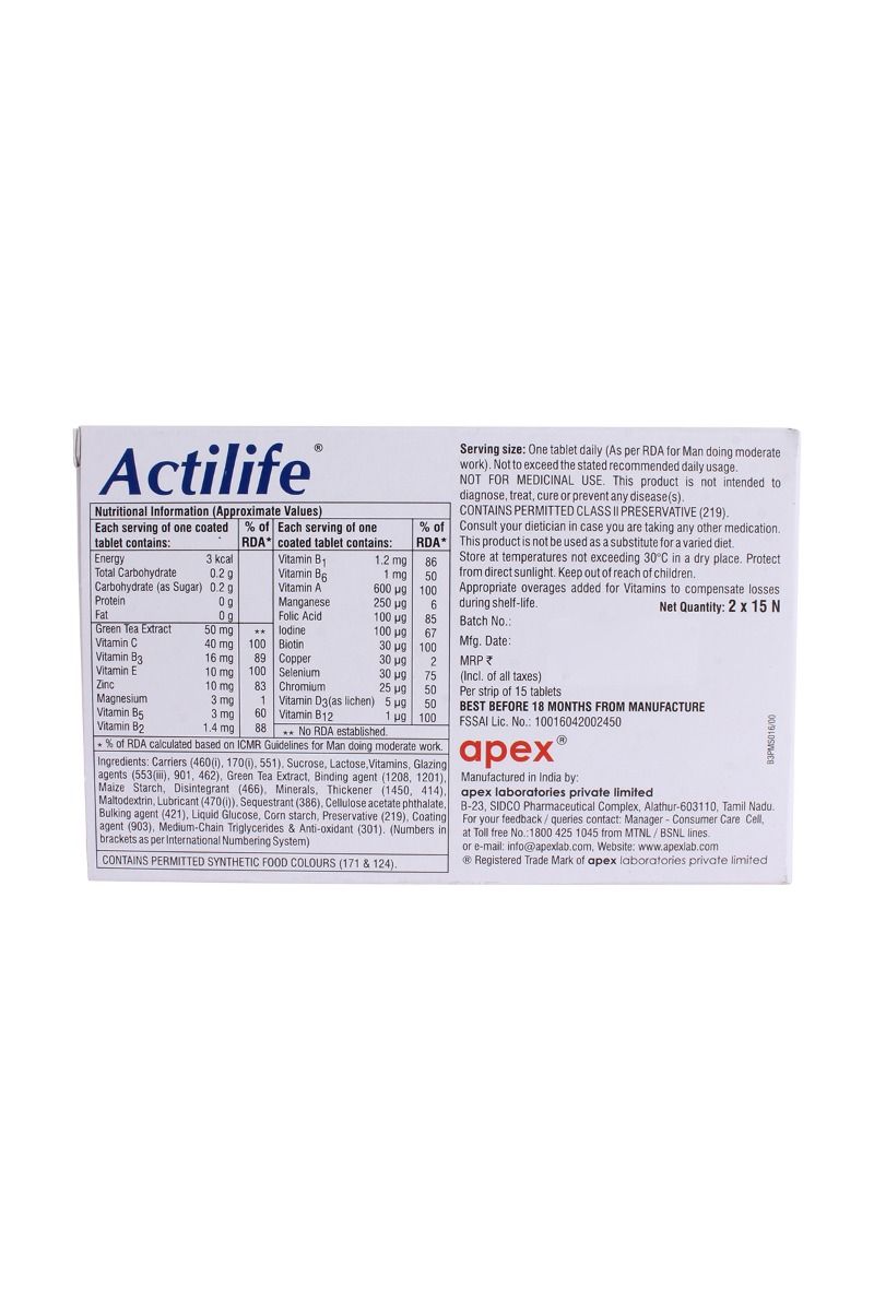 Actilife Tablet 15's Price, Uses, Side Effects, Composition - Apollo