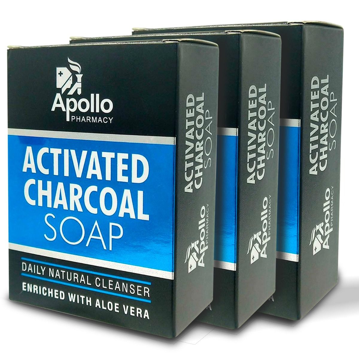 Buy Apollo Pharmacy Activated Charcoal Soap, 375 gm (3x125 gm) Online