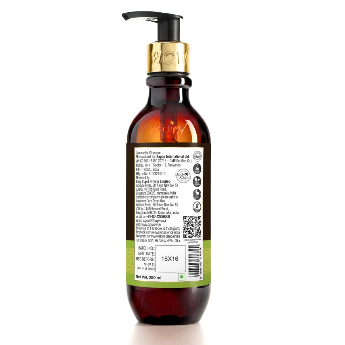 Wow Skin Science Apple Cider Vinegar Shampoo, 250 ml, Pack of 1 