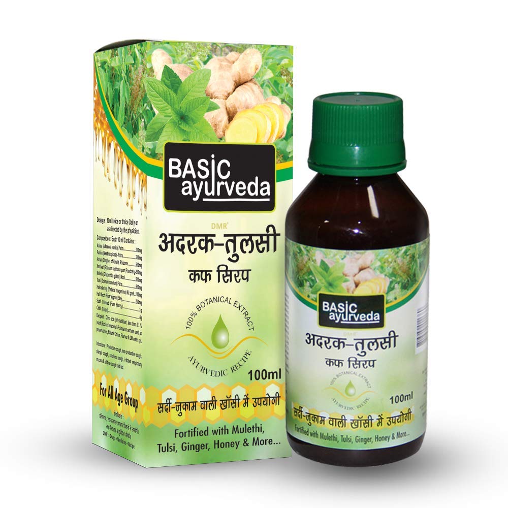 Basic Ayurveda Adrak-Tulsi Cough Syrup, 100 ml, Pack of 1 