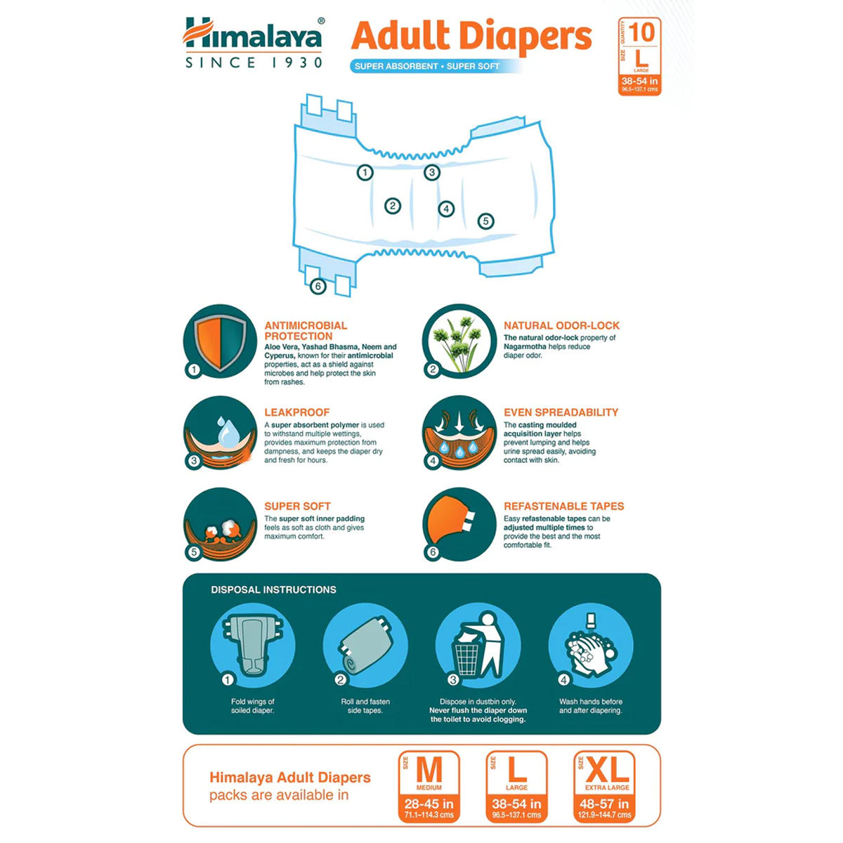 Himalaya Adult Diapers Medium, 10 Count, Pack of 1 