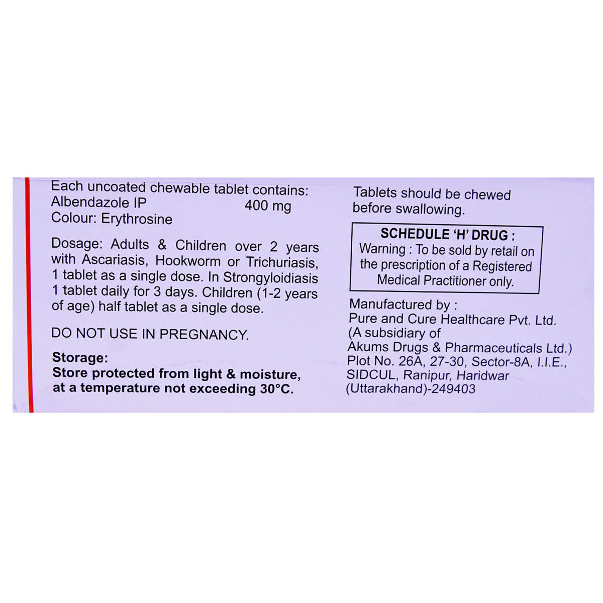 Albendazole 400 mg Tablet 1's Price, Uses, Side Effects, Composition