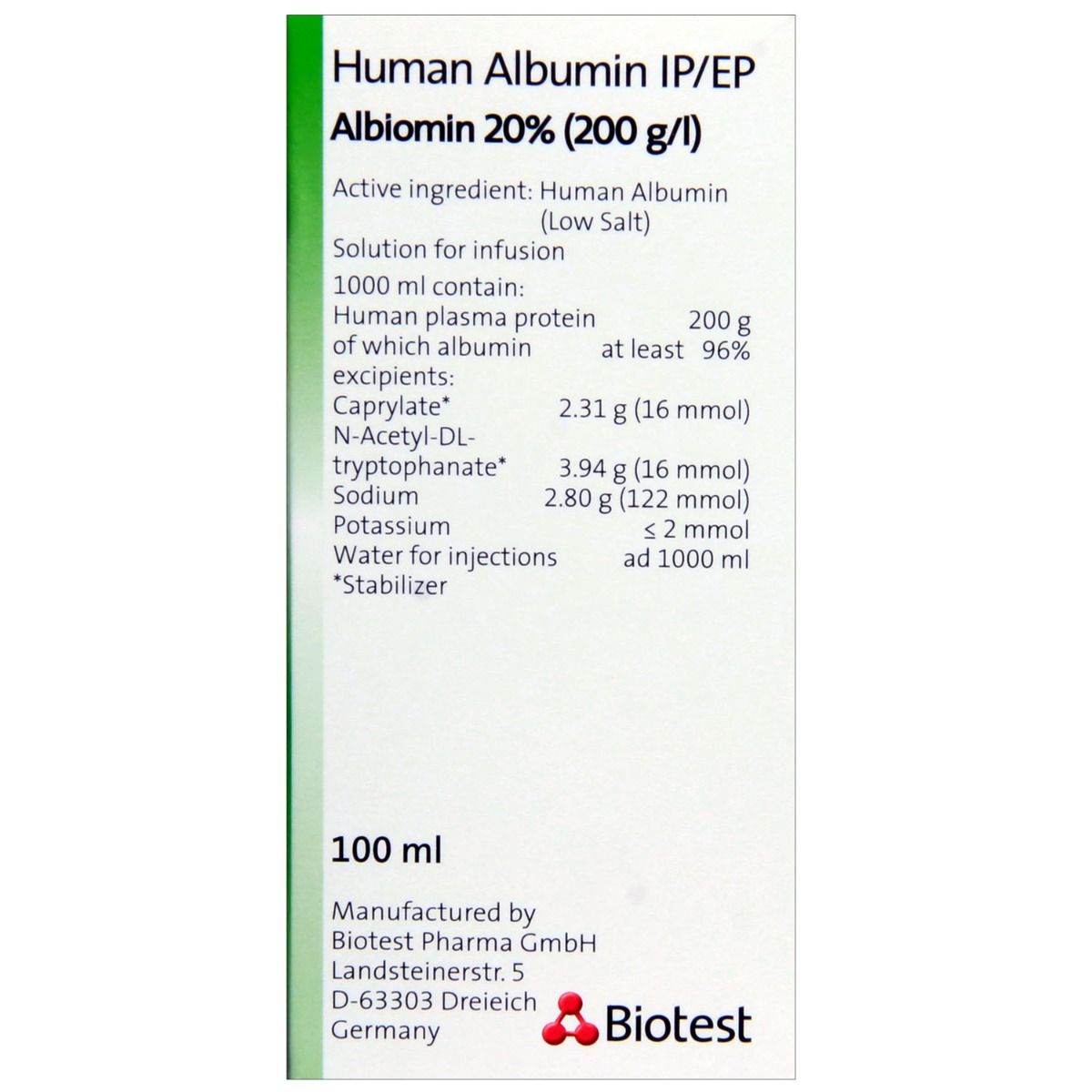 Albiomin 20% Infusion 100 ml, Pack of 1 INJECTION