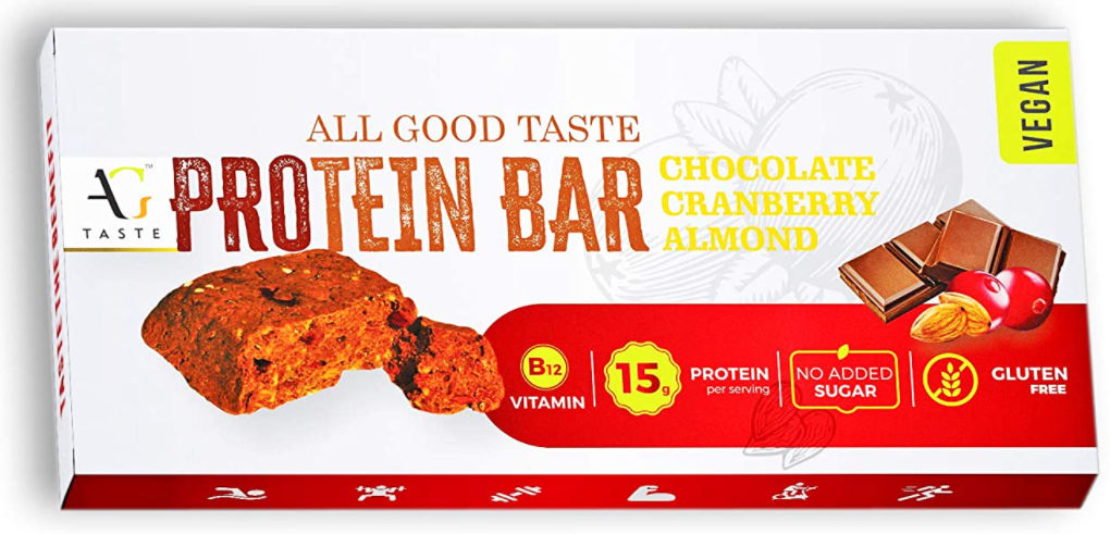 All Good Taste Vegan Chocolate Cranberry Protein Bar, 45 gm, Pack of 1 