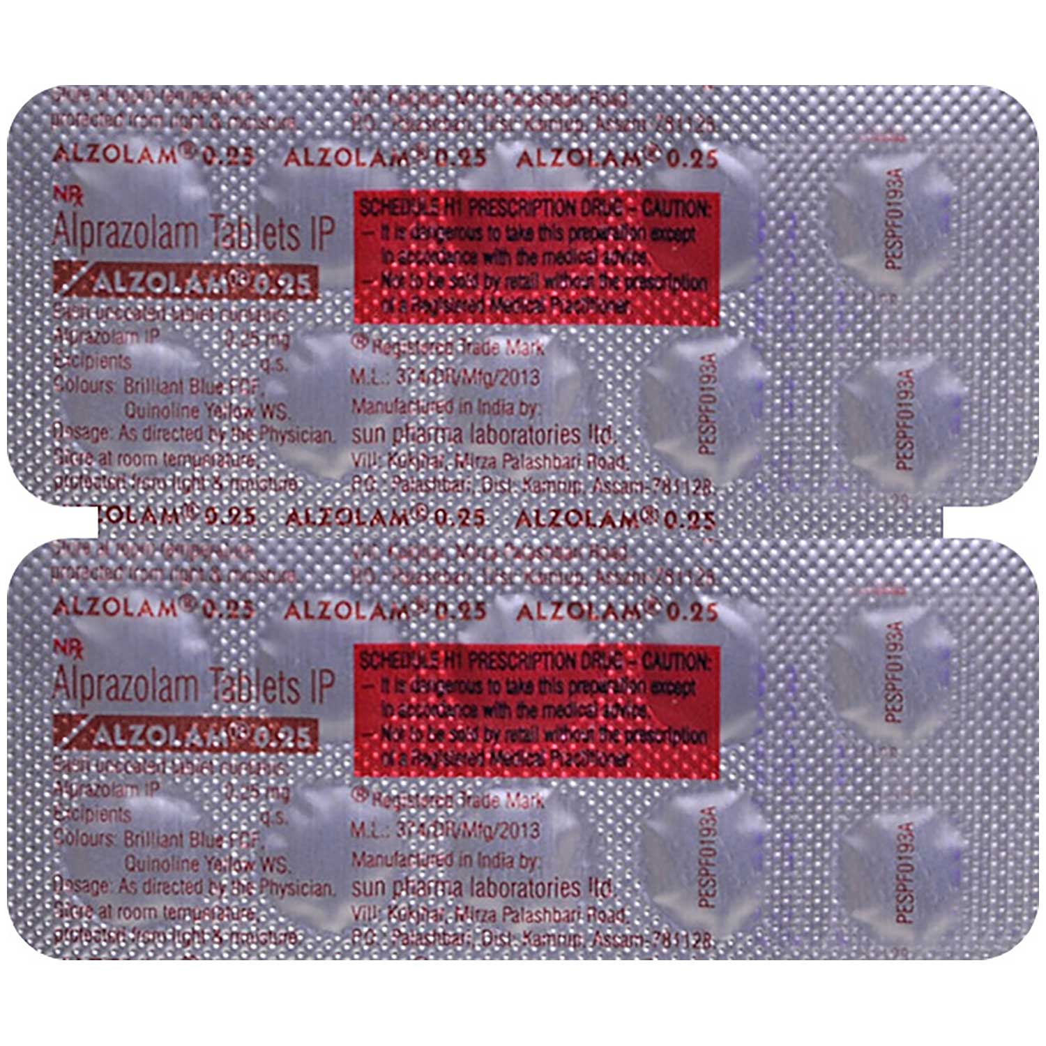 Alprazolam 0.25 mg tablet cost