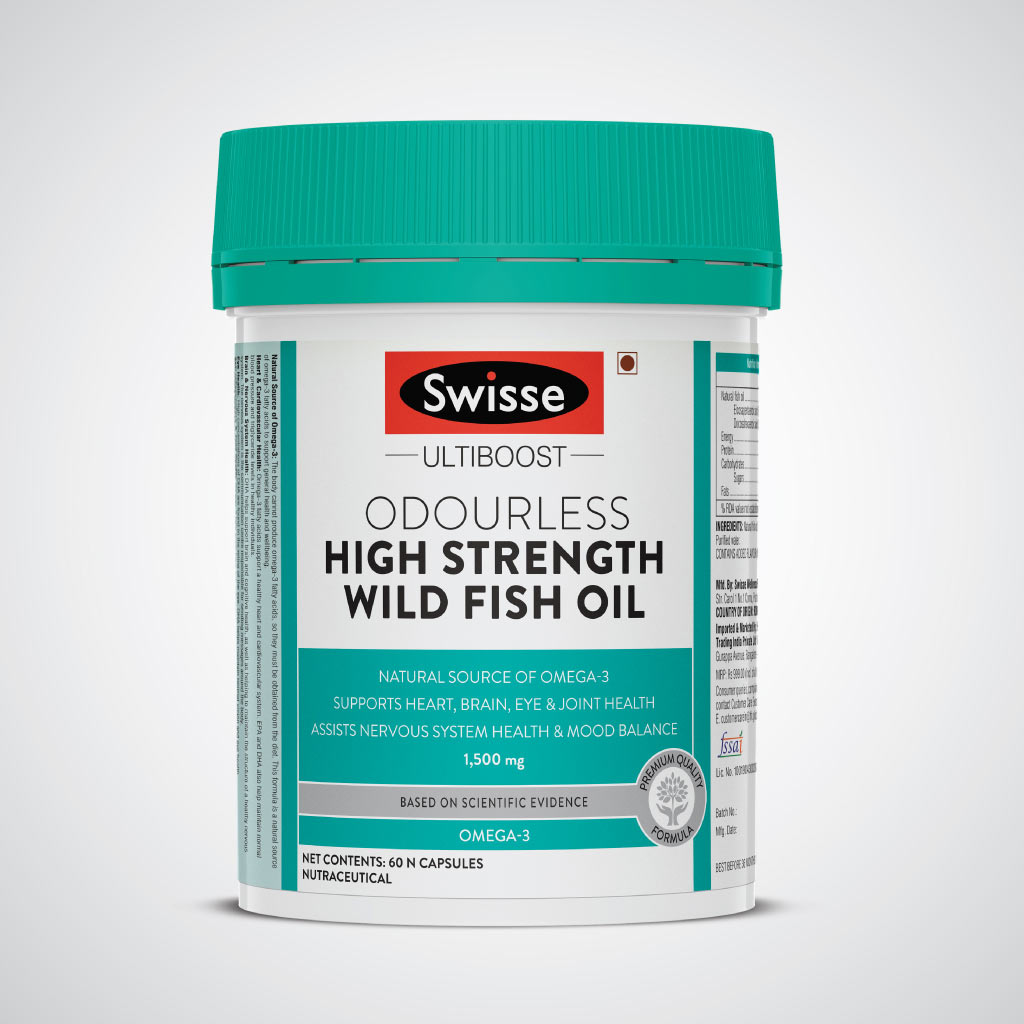Buy Swisse Ultiboost Odourless High Strength Wild Fish Oil 1500 mg, 60 Capsules Online