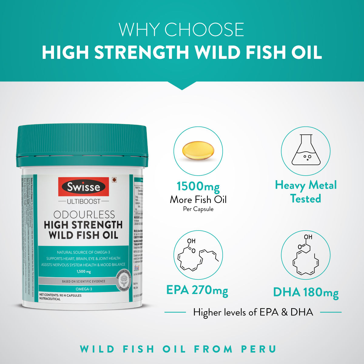 Swisse Ultiboost Odourless High Strength Wild Fish Oil 1500 mg, 90