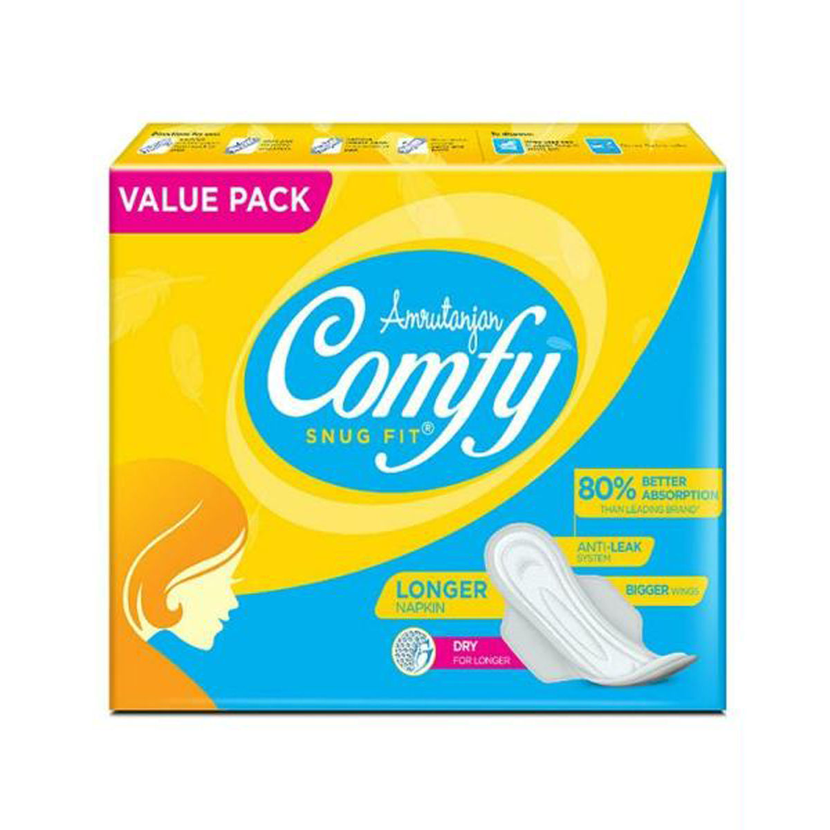 Amrutanjan Comfy Snug Fit Longer Napkin Sanitary Pads, 18 Count, Pack of 1 