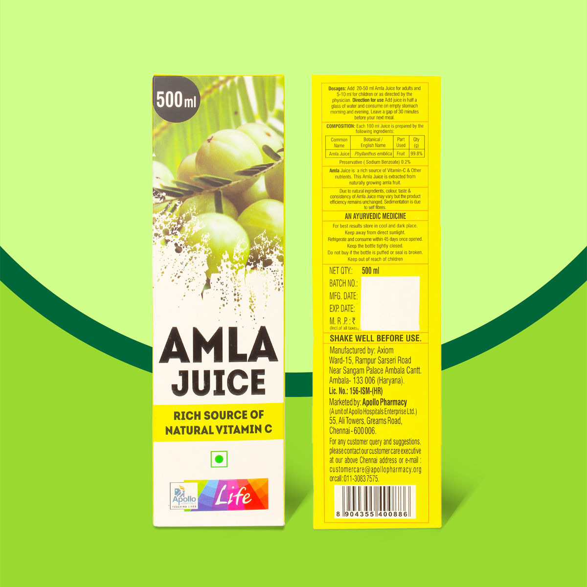 Apollo Life Natural Amla Juice, 500 ml, Pack of 1 