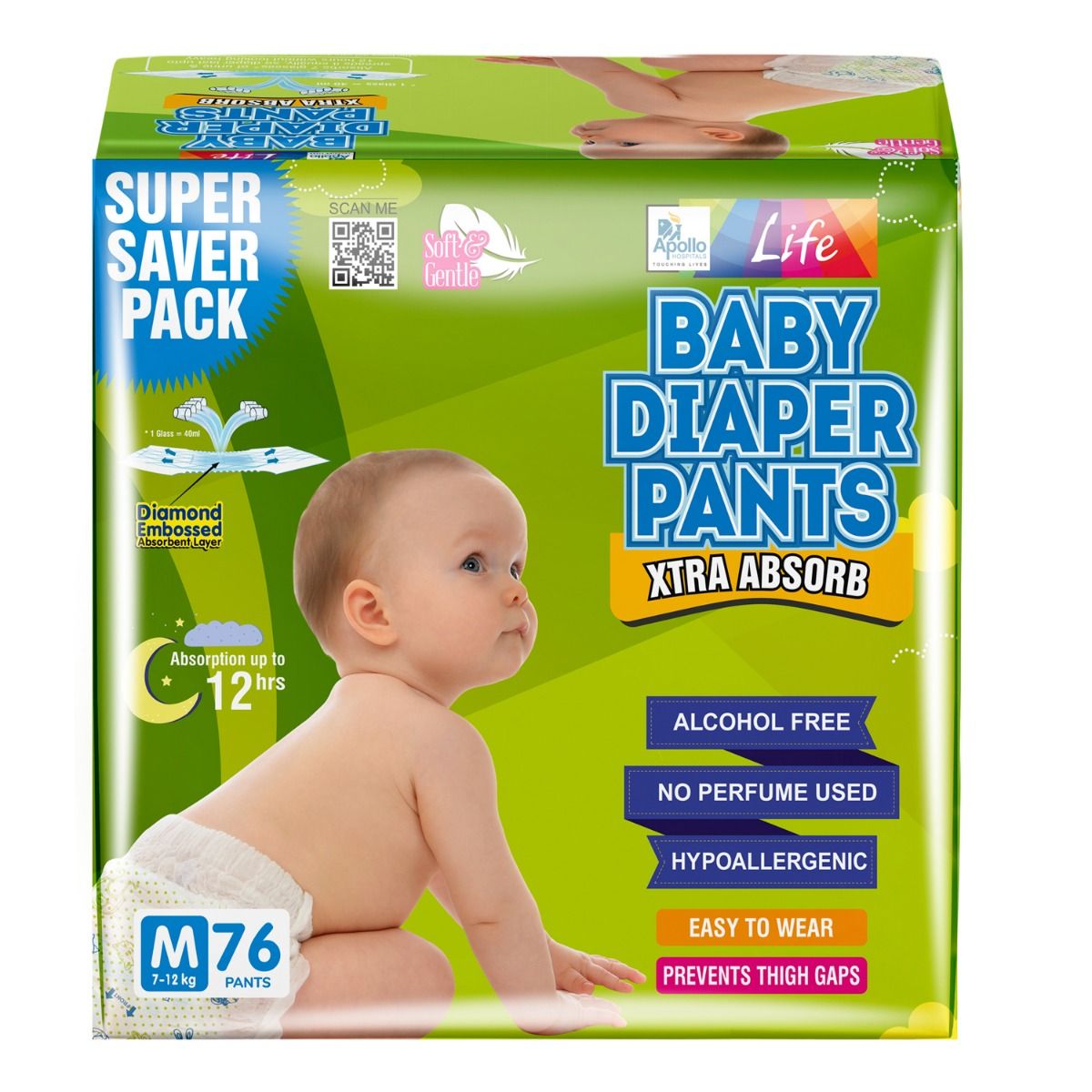 Buy Apollo Life Baby Diaper Pants Medium, 76 Count Online