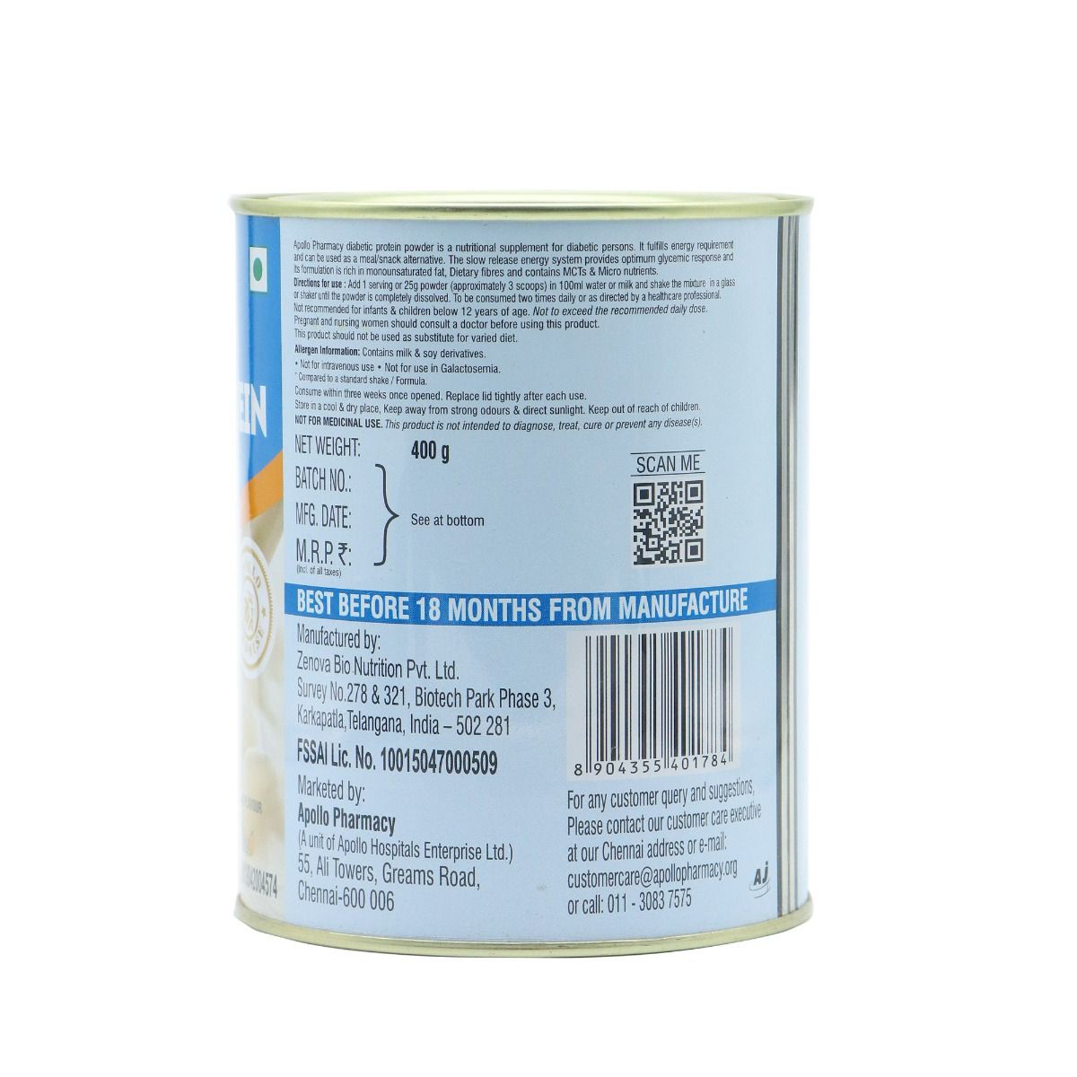 Apollo Pharmacy Diabetic Protein Powder Vanilla Flavour, 400 gm, Pack of 1 