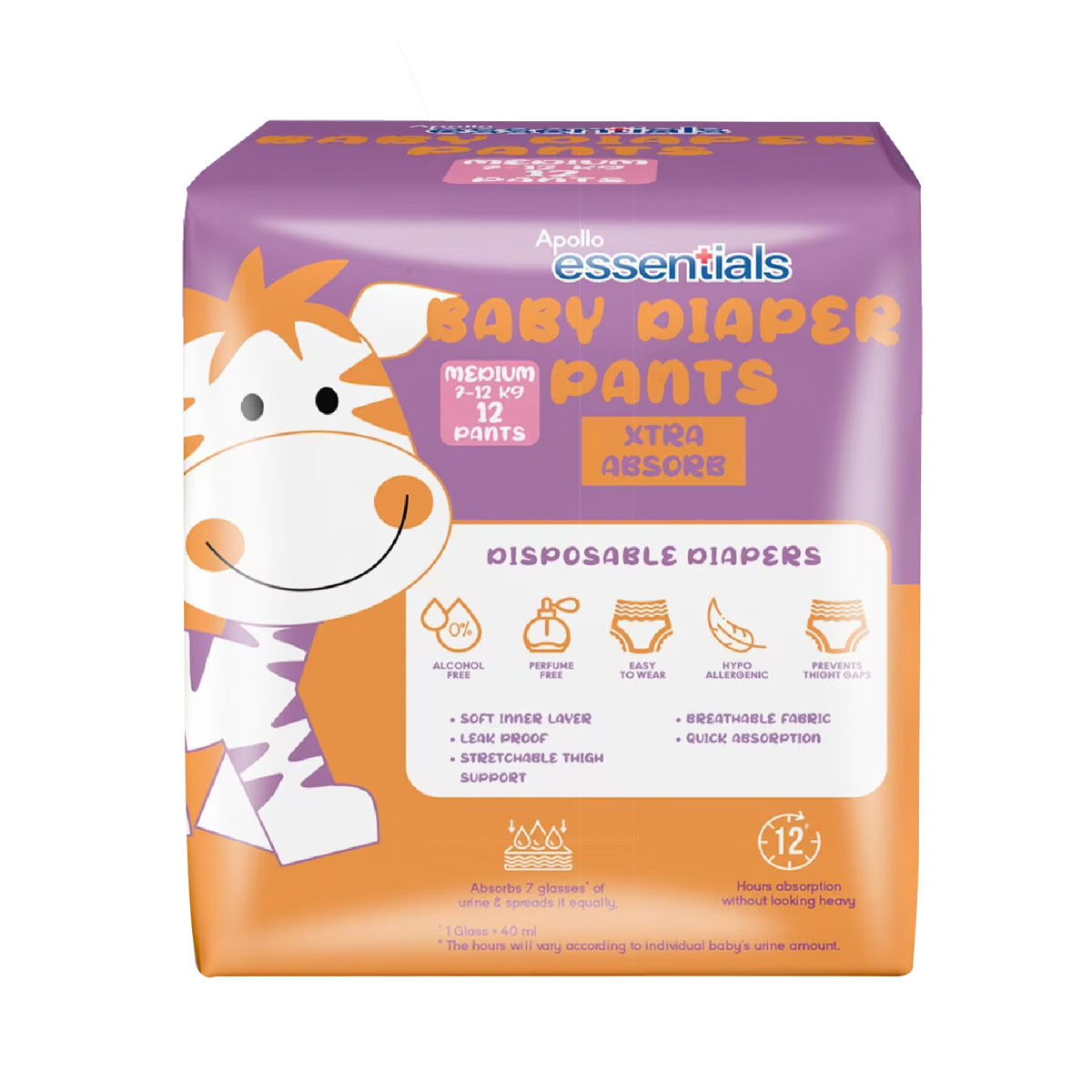 Apollo Essentials Extra Absorb Baby Diaper Pants Medium, 12 Count, Pack of 1 