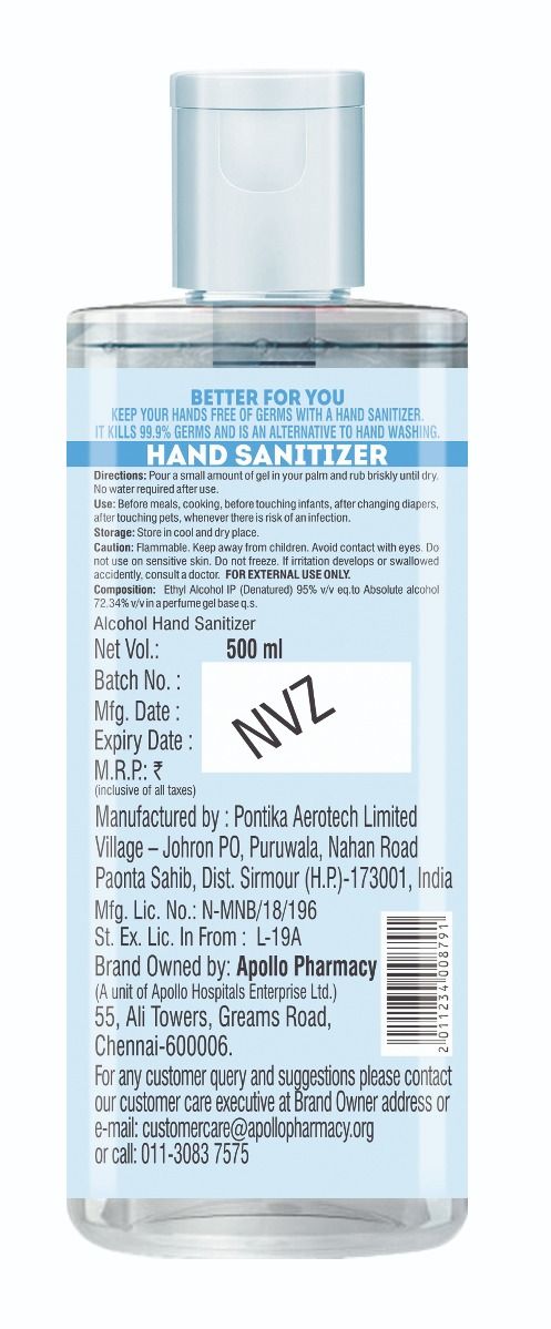 Apollo Life Hand Sanitizer, 500 ml, Pack of 1 