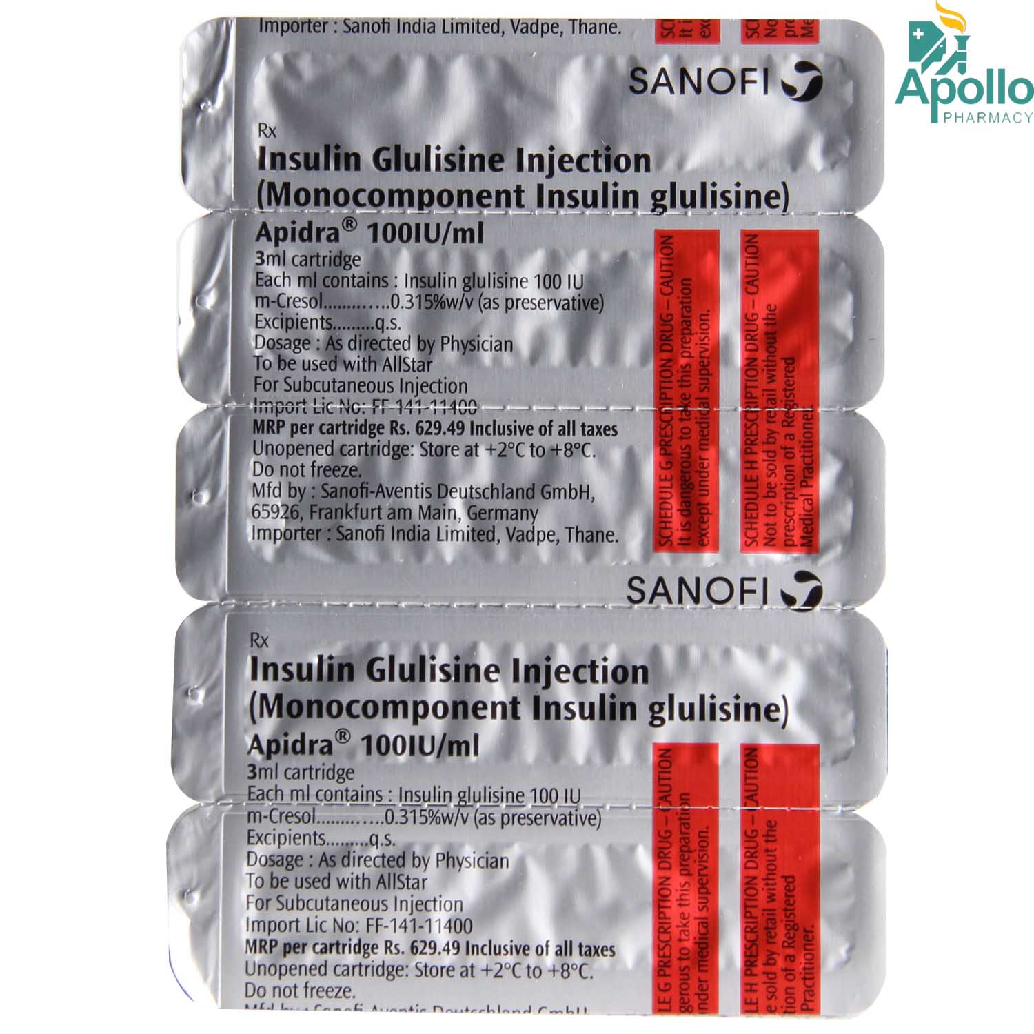 Apidra 100IU Injection Cartridge 3 ml Price, Uses, Side Effects ...