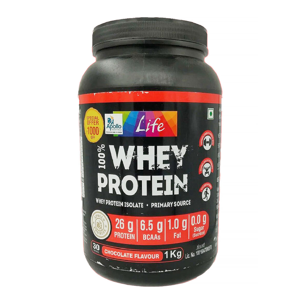 Apollo Life Whey Protein Chocolate Flavour Powder, 1 Kg, Pack of 1 