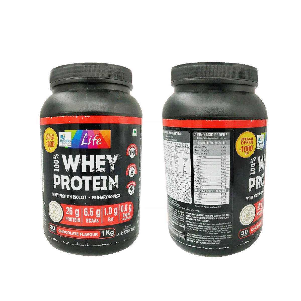 Apollo Life Whey Protein Chocolate Flavour Powder, 1 Kg, Pack of 1 