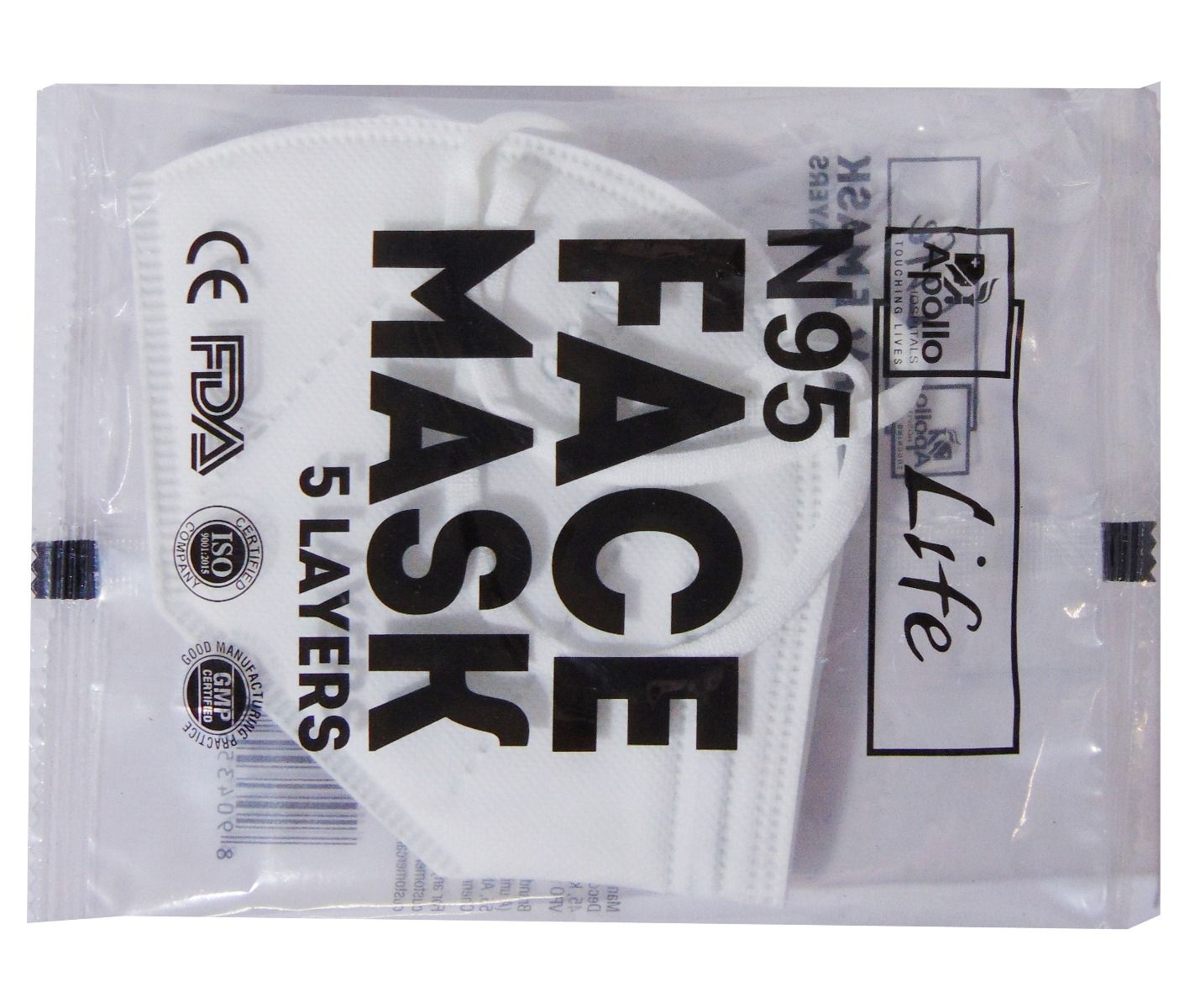 Apollo Life N95 5 Layers Face Mask, 3 Count, Pack of 3 S