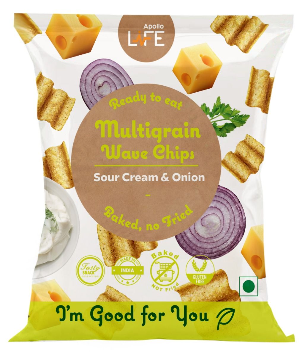 Buy Apollo Life Multigrain Wave Chips with Sour Cream & Onion, 30 gm Online