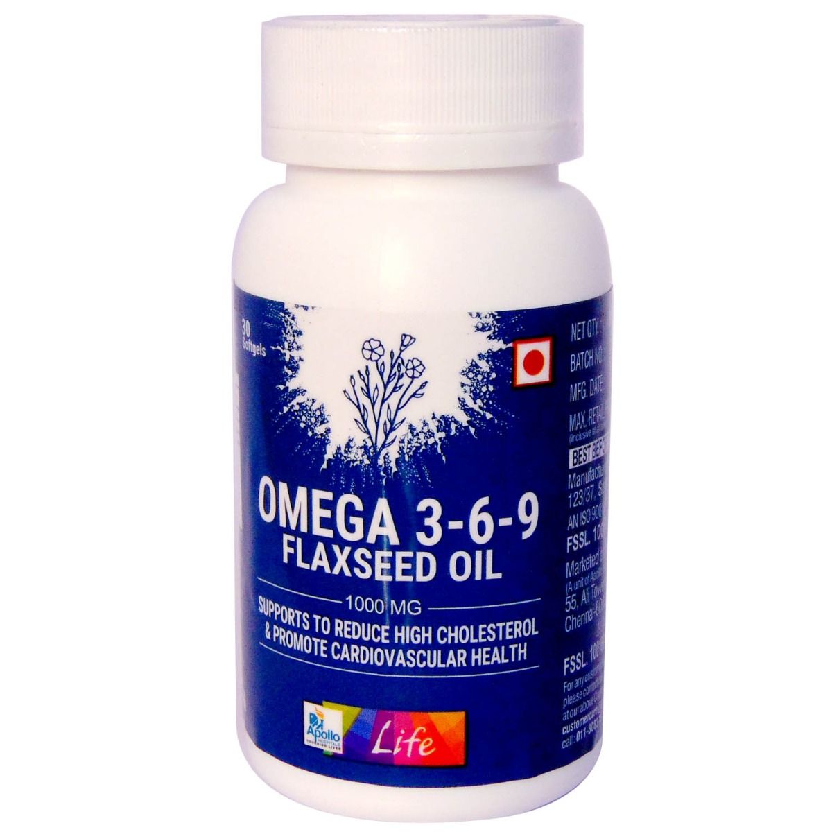 Buy Apollo Life Omega 3-6-9 Flaxseed Oil 1000 mg, 30 Capsules Online