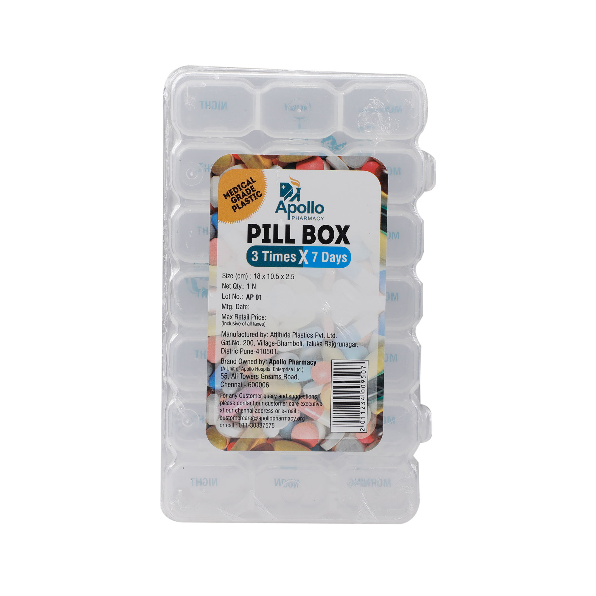 Buy Apollo Rectangle Pill Box Rectangle 3 x7 Days, 1 Count Online