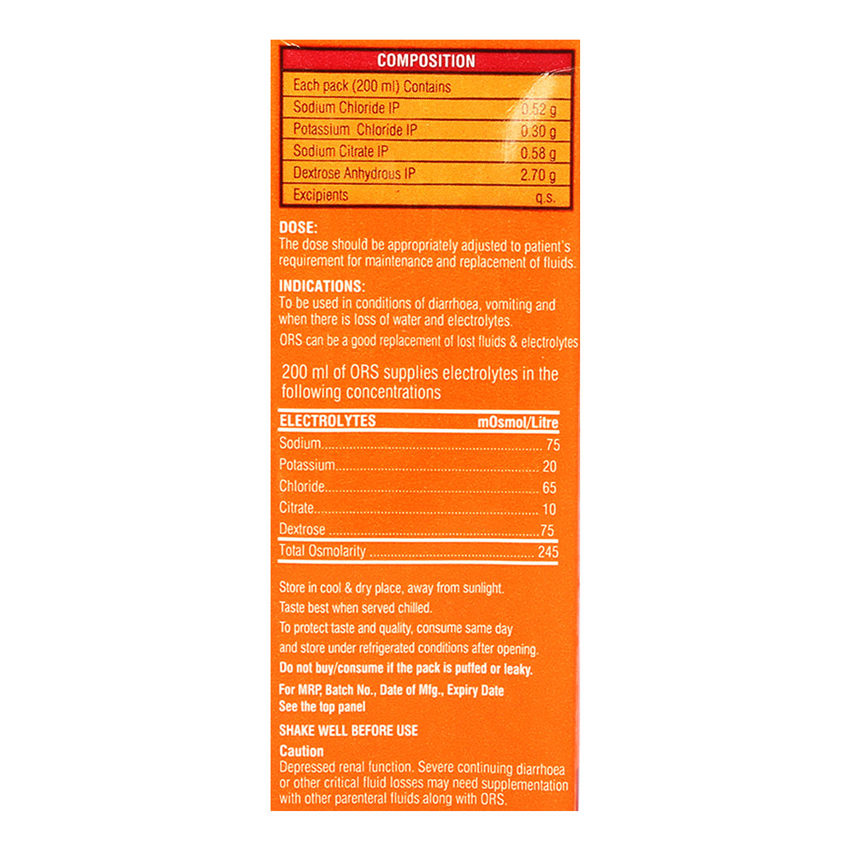 Apollo Pharmacy ORS Orange Flavour Drink 200 ml, 4 Count, Pack of 4 S