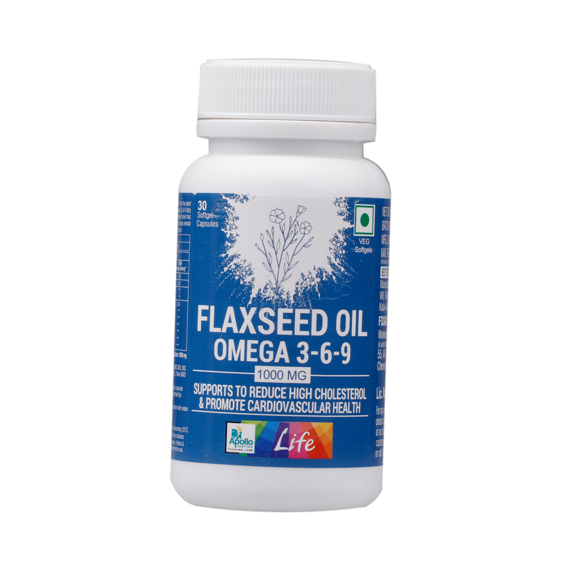 Apollo Life Flaxseed Oil Omega 3-6-9 1000 mg, 30 Capsules, Pack of 1 