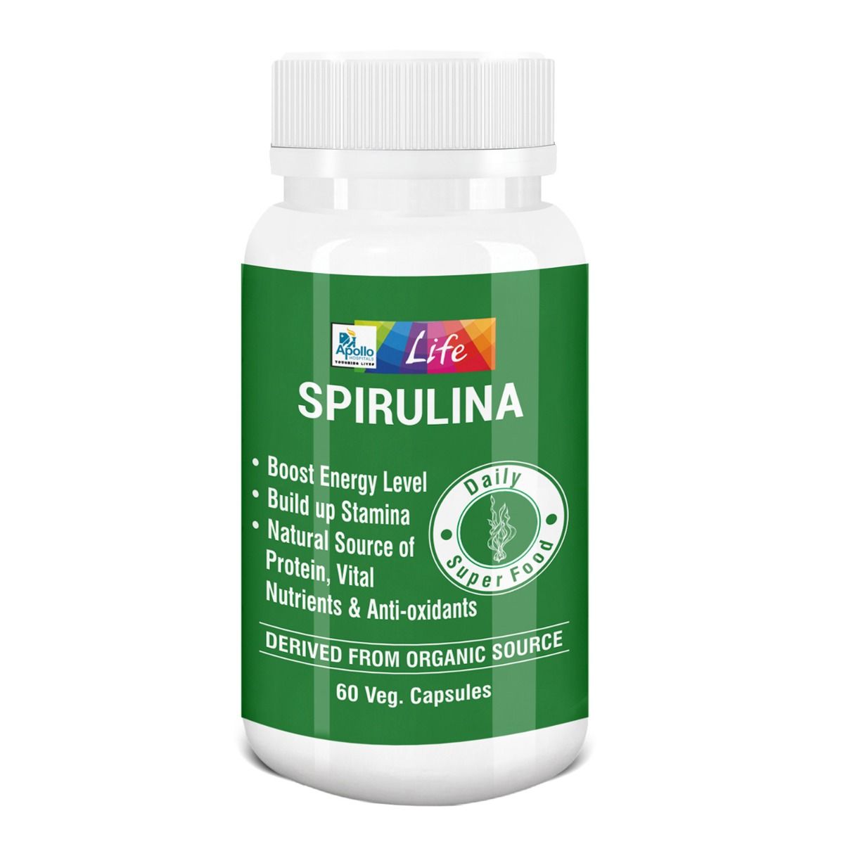 Apollo Life Organic Spirulina, 60 Capsules, Pack of 1 