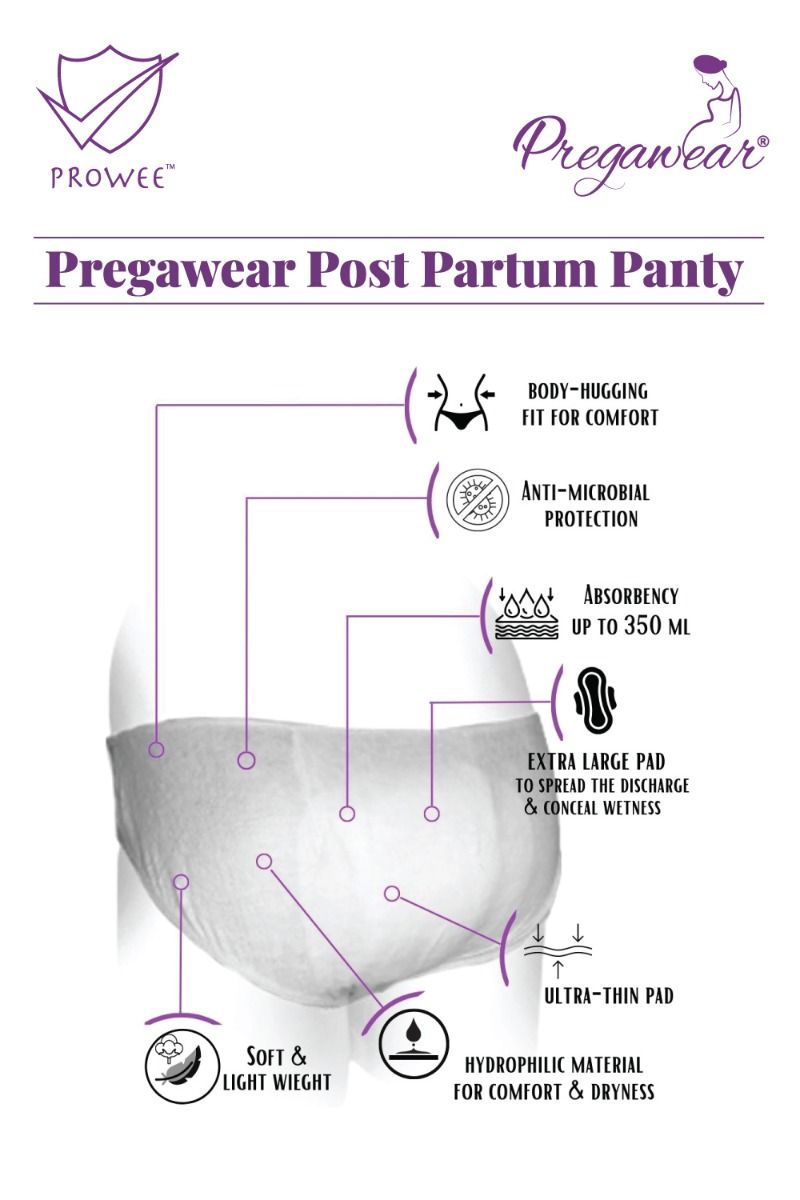 Prowee Pregawear Heavy Discharge After Delivery Panty Small, 5 Count, Pack of 1 