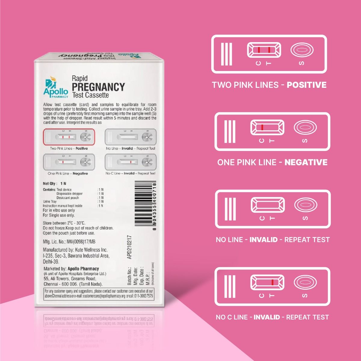 Apollo Pharmacy Rapid Pregnancy Test Cassette, 2 Kits Price, Uses, Side