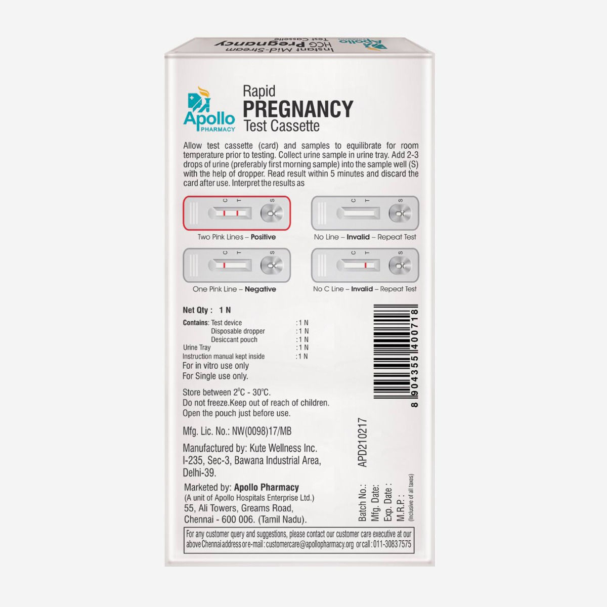 Apollo Pharmacy Rapid Pregnancy Test Cassette, 1 Count, Pack of 1 
