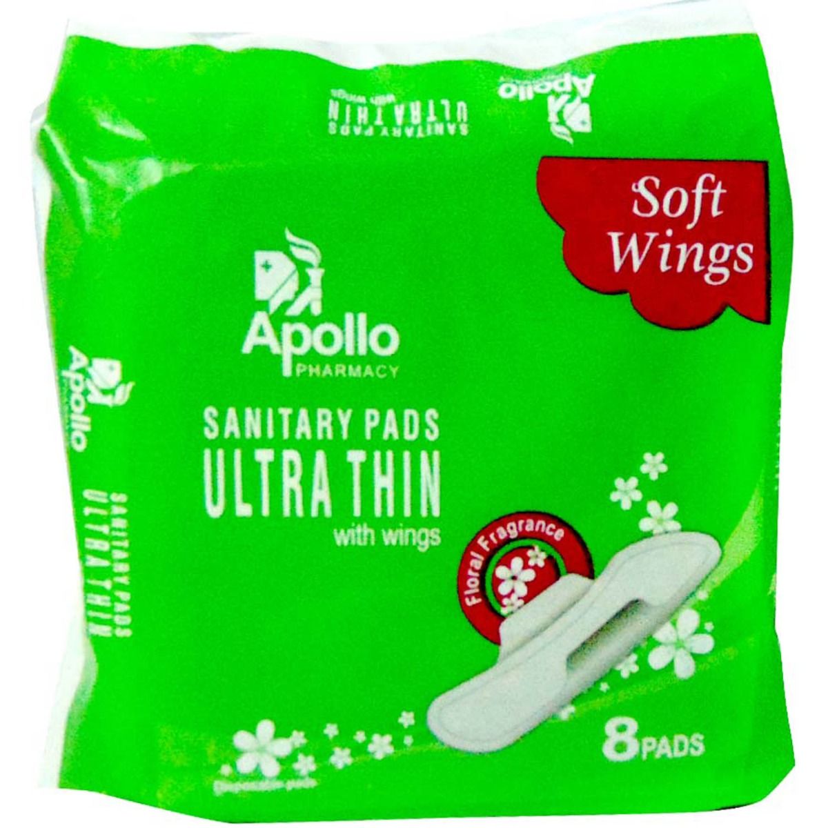 Buy Apollo Pharmacy Sanitary Pads Ultrathin with Wings, 8 Count Online