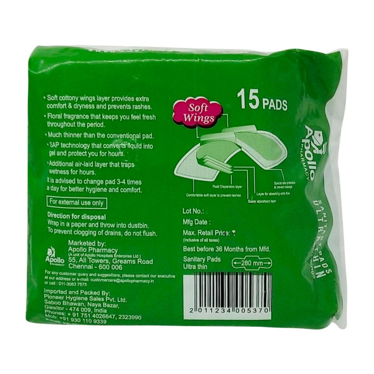 Apollo Pharmacy Ultrathin Sanitary Pads with Wings, 15 Count Price