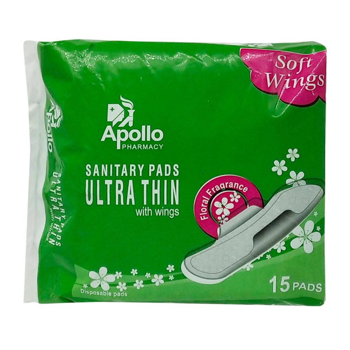 Buy Apollo Pharmacy Ultrathin Sanitary Pads with Wings, 15 Count Online