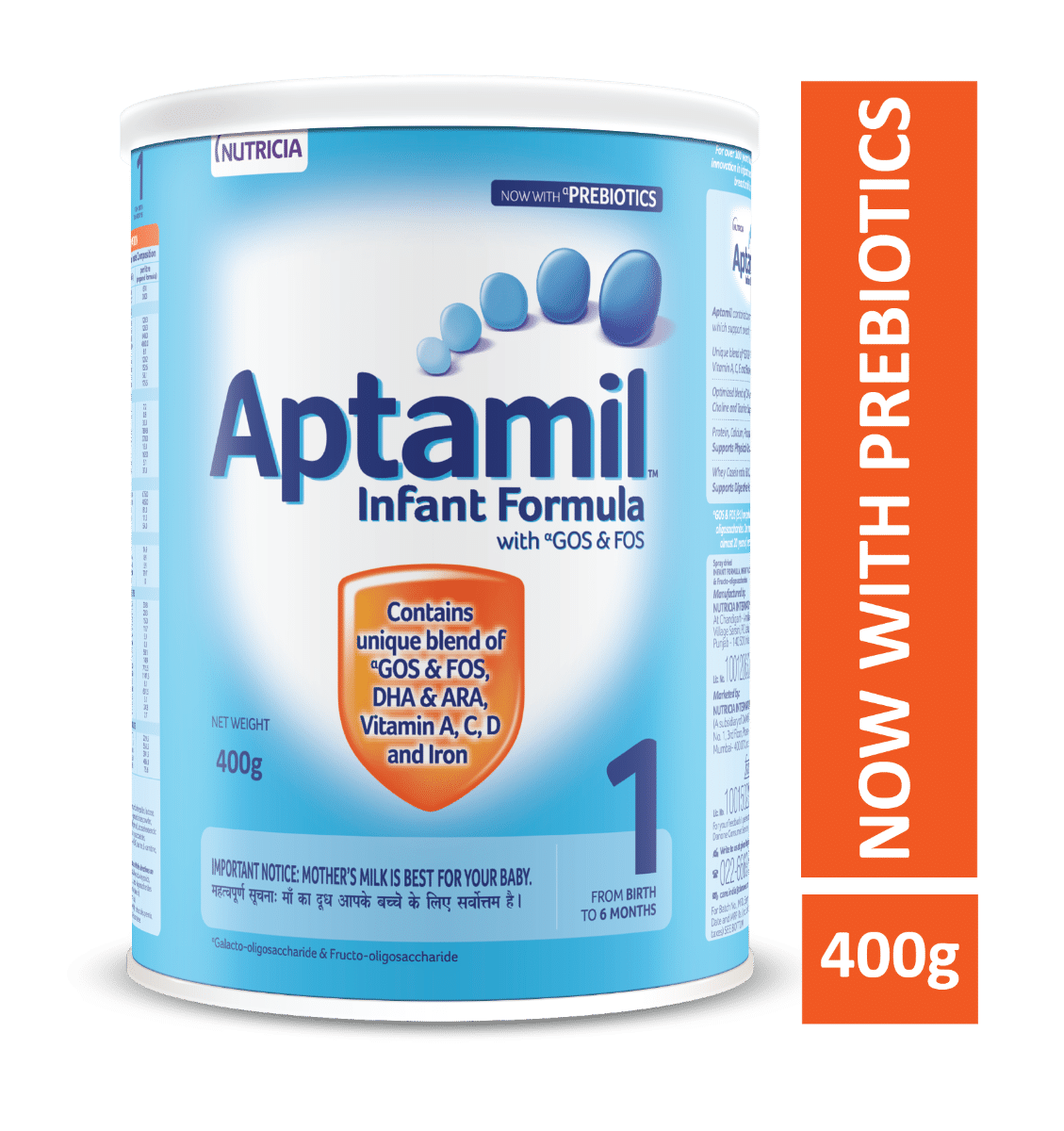 Buy Aptamil Infant Formula With Prebiotics, Stage 1, Up to 6 Months, 400 gm Tin Online