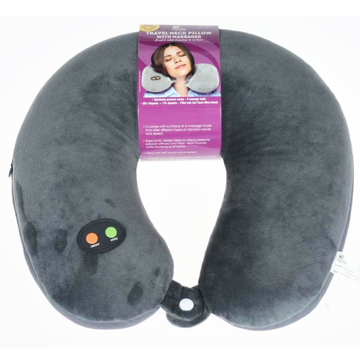 Buy Apollo Pharmacy Travel Neck Pillow with Massager, 1 Count Online