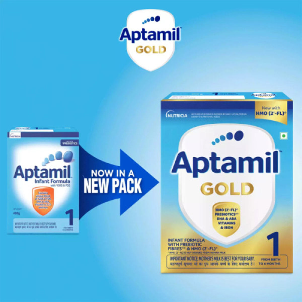 Aptamil Gold Infant Formula Stage 1 Powder, 400 gm Tin, Pack of 1 