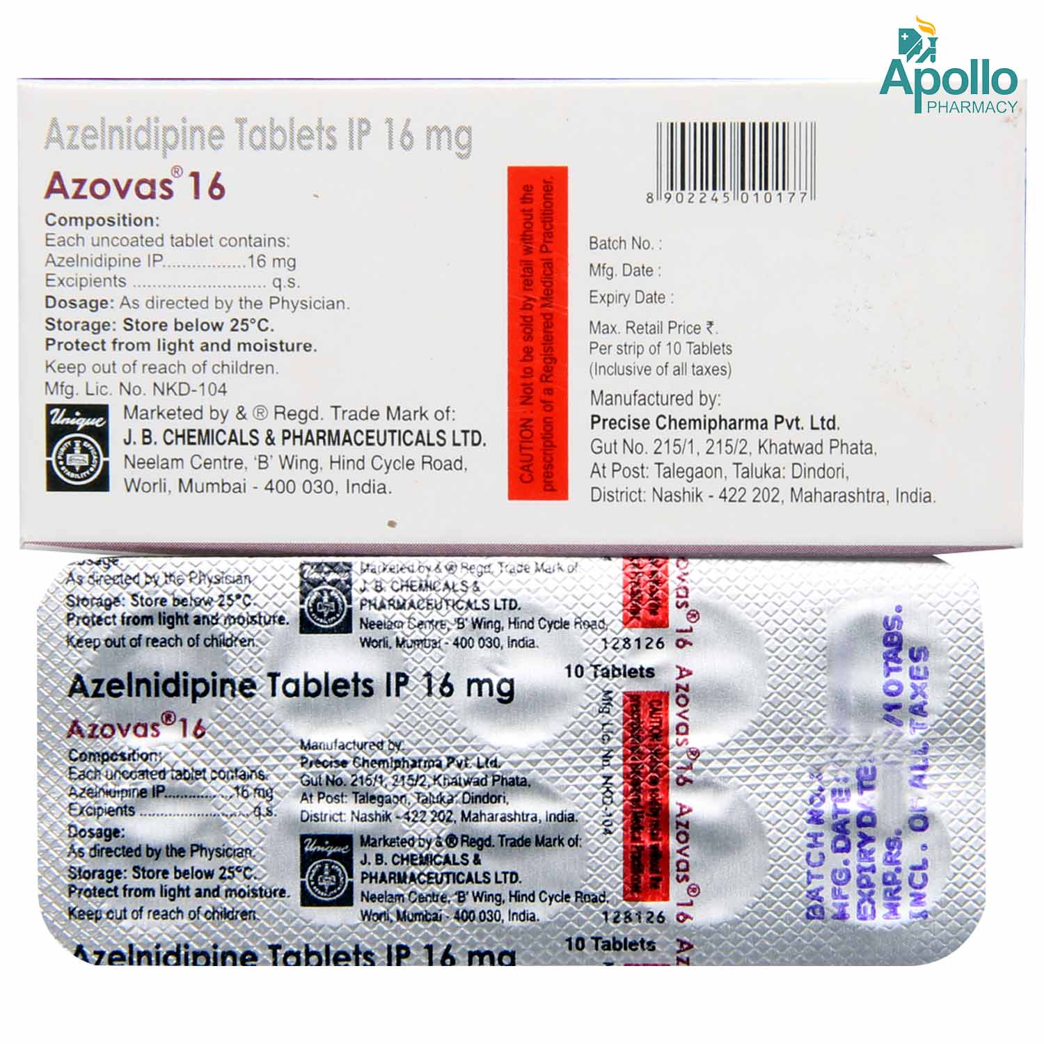 Azovas 16 Tablet 10's Price, Uses, Side Effects, Composition - Apollo ...