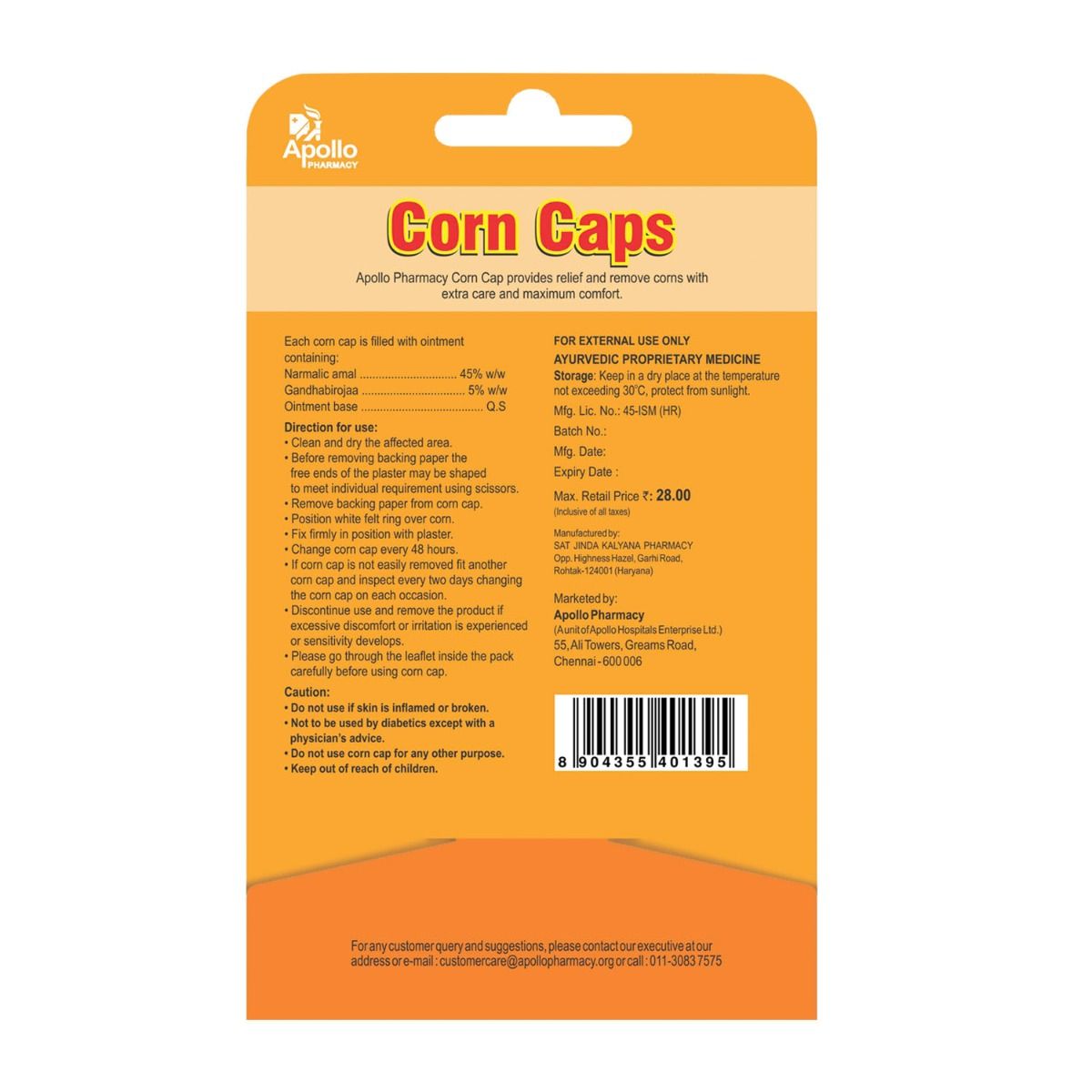 Apollo Pharmacy Corn Caps, 4 Count Price, Uses, Side Effects
