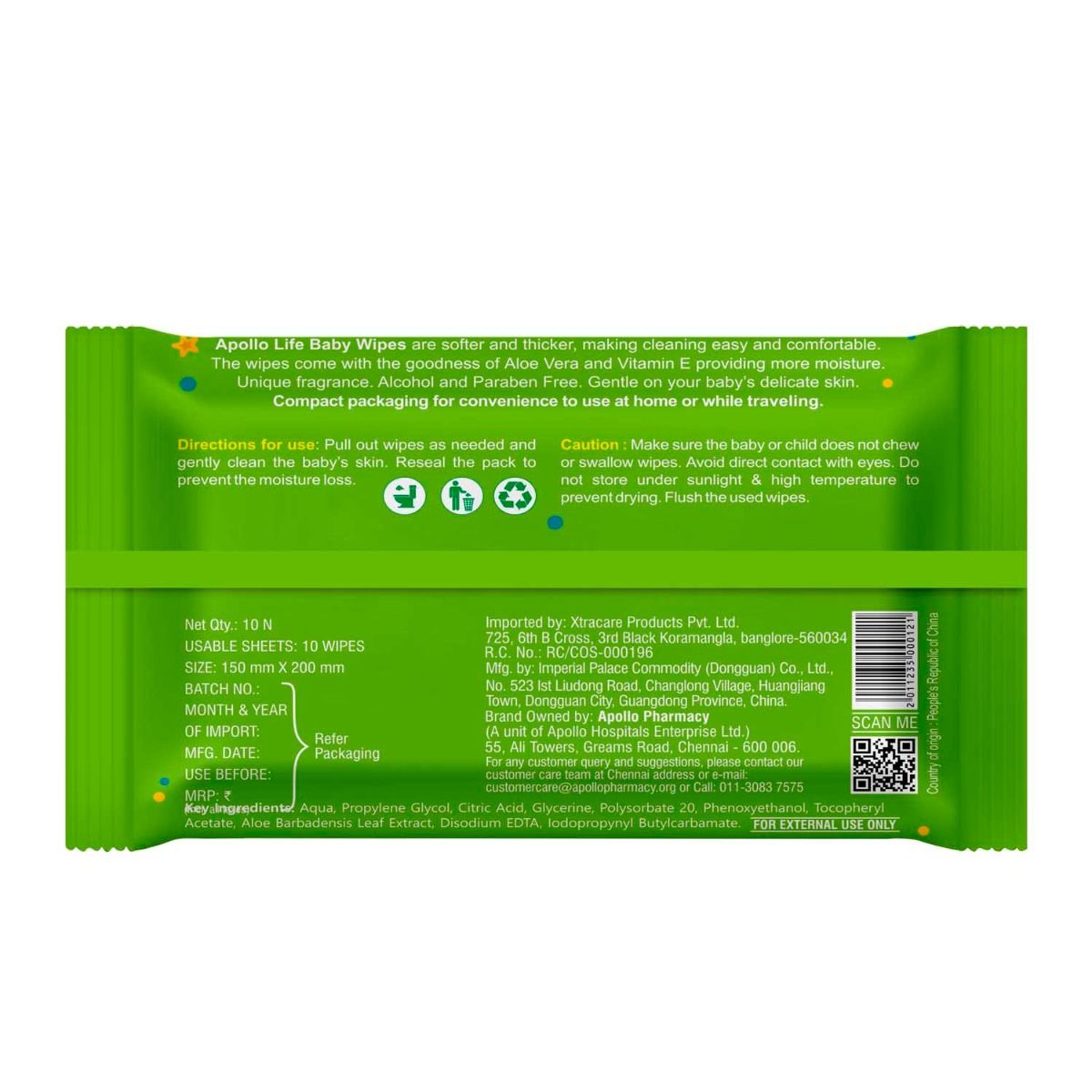 Apollo Pharmacy Biodegradable & Flushable Baby Wipes, 10 Count, Pack of 1 
