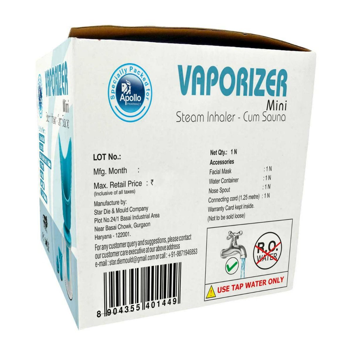 Apollo Pharmacy Mini Steam Vaporizer, 1 Count, Pack of 1 