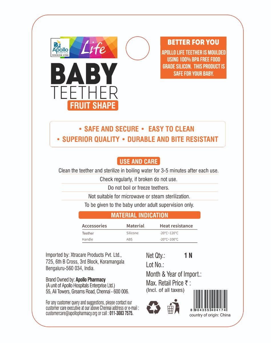 Apollo Life Baby Teether Fruit Shape, 1 Count Price, Uses, Side Effects